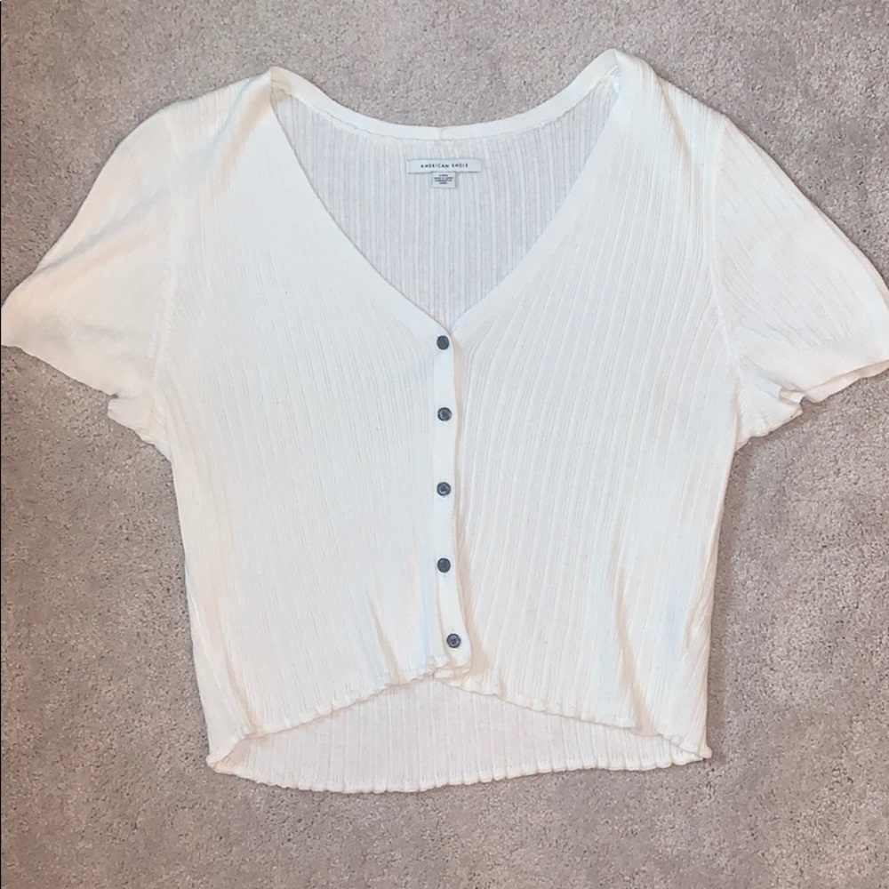 Off-White Casual Button Crop Top